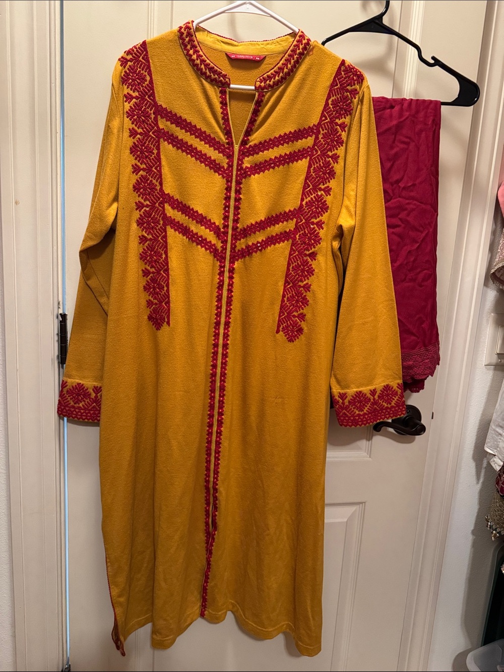 Mustard Yellow Embroidered Long Kurta & Sharara pants. Bust -24, kurta length 44